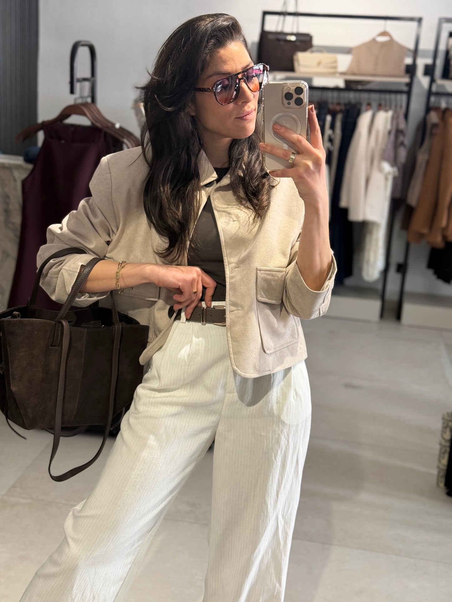 KURZE JACKE IN WILDLEDEROPTIK - CREME