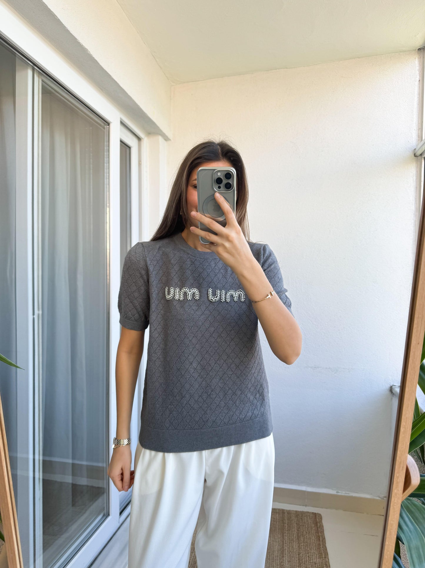 FEINSTRICK SHIRT MIT PERLENSTICKEREI
