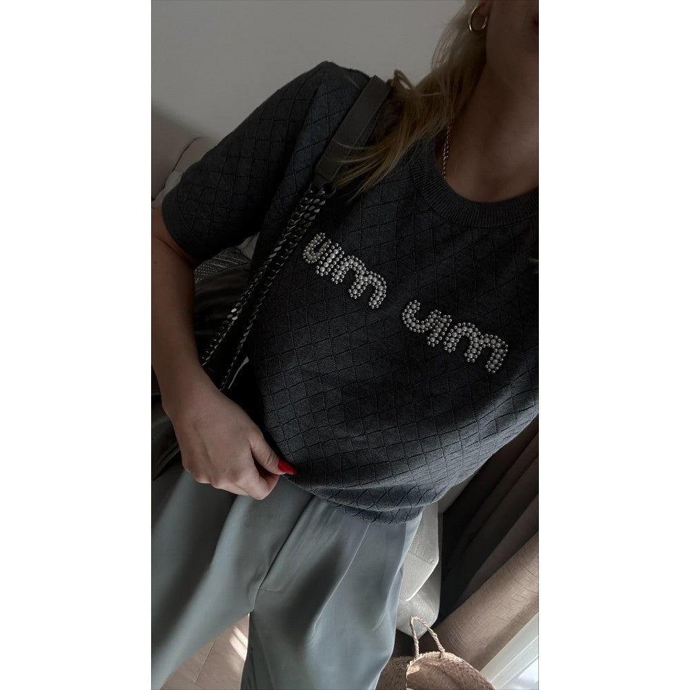 FEINSTRICK SHIRT MIT PERLENSTICKEREI