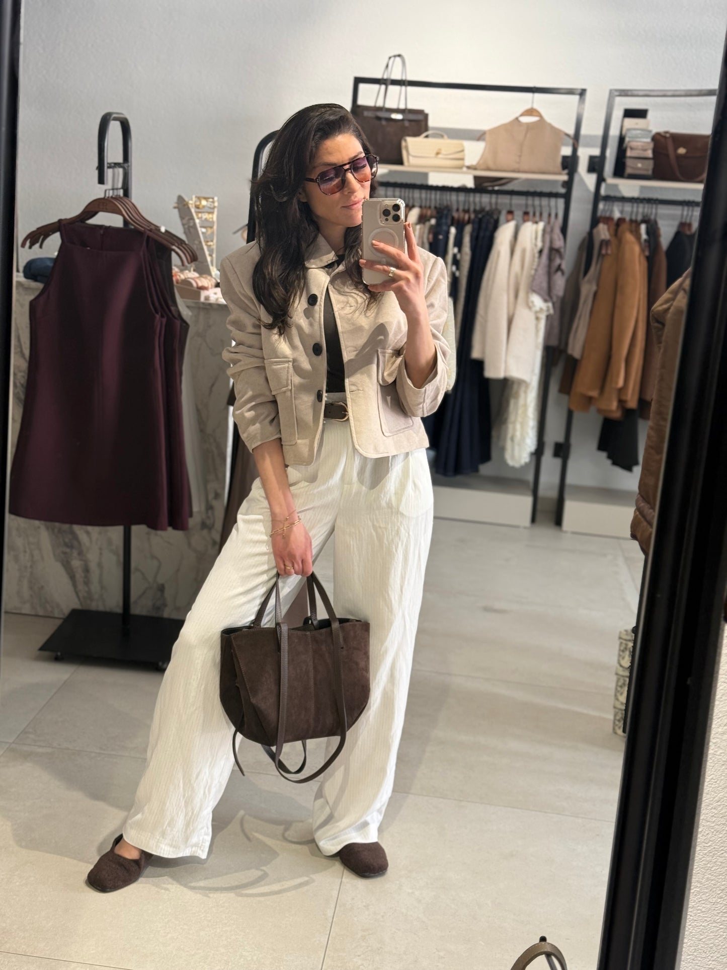 KURZE JACKE IN WILDLEDEROPTIK - CREME