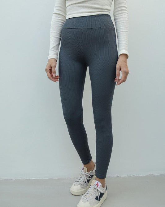 Gerippte Leggings grau-blau